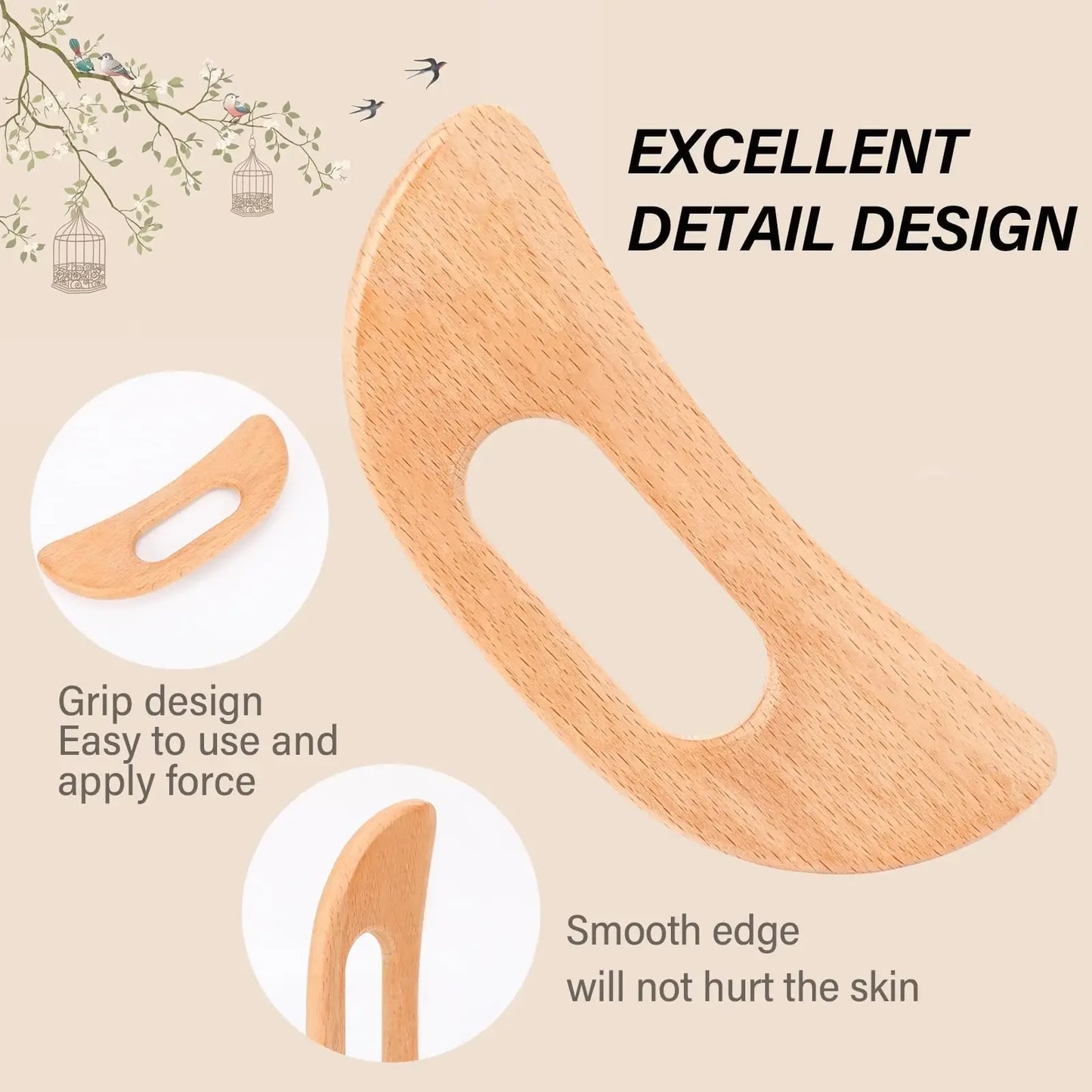 Wooden Gua Sha Tool Manual Massage Scraper for Lymphatic Drainage Slimming Guasha Massage Board Body Tissue Gua Sha Paddle Tool